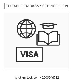 Studies line icon. Visa request to study in different states. Sign agreement on visa-free period for getting knowledge and skills. Embassy service concept. Isolated vector illustration.Editable stroke