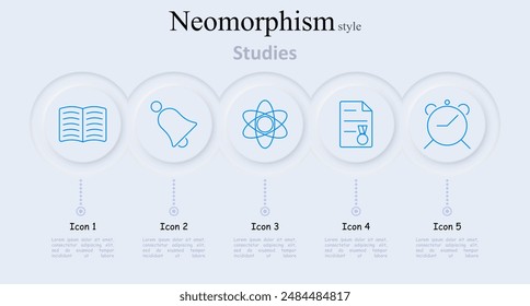 Studien-Set-Symbol. Offenes Buch, Glocke, Atom, Zertifikat, Wecker, Bildung, Akademische Symbole, Lernen