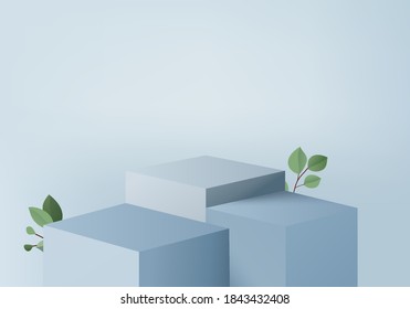 studio abstract minimal scene with geometric platform. Stage background vector 3d rendering with podium. stand to show cosmetic products. Stage Showcase on pedestal modern 3d studio blue pastel