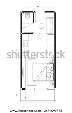 Studio Apartment Floor Plan with Kitchenette. 4