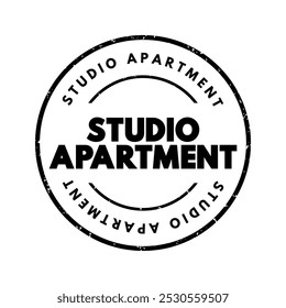 Studio Apartment in which the normal functions of a number of rooms often are combined into a single room, text concept stamp