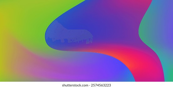 Studio art hipster colors blurred 3d illustration. Room empty background. Yellow red blue ombre retro style. Wall and floor defocused template