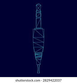Studio  audio cable connector or mini jack low poly triangulation triangulated polygonal electric cyan blue vibrant aqua neon color vector illustration image outline contour line style