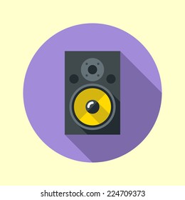 Studio audio monitor icon. Yellow speakers. Flat design long shadow. Vector illustration.