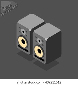 Studio Audio Monitors Speakers. Musical Equipment. 3D Isometric Low Poly Flat Design. Vector illustration.