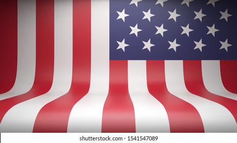Studio backdrop with flag of the United States of America. United States Independence day background