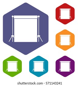 Studio backdrop icons set rhombus in different colors isolated on white background