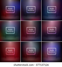 Studio backdrop, smooth backgrounds set, colorful vector illustration