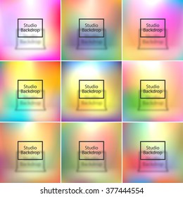 Studio backdrop, smooth backgrounds set, rainbow-colored, vector illustration