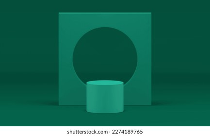 Studiohintergrund mit geometrischer 3D-Podiumkonstruktion für Produktpräsentation realistische Vektorgrafik. Preisverleihung für den Pedestal-Preis in Flaschen mit quadratischem Wandloch