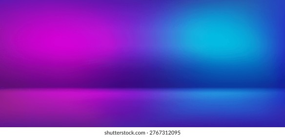 Studio background with pink and blue lights. Vector bright neon scene for competition, vs concept. Abstract stage in empty room