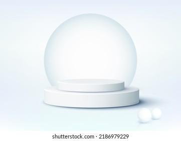 Studio background to showcase products in Light blue and white 3D white cylinder base and geometric circle background. Used for advertising cosmetic products, food supplements or general