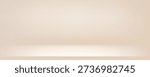 Studio background with step. Light neutral warm colors wall product room. Minimal pastel peach beige table scene. Empty desk stage for cosmetic presentation. Vector cream gradient illustration.
