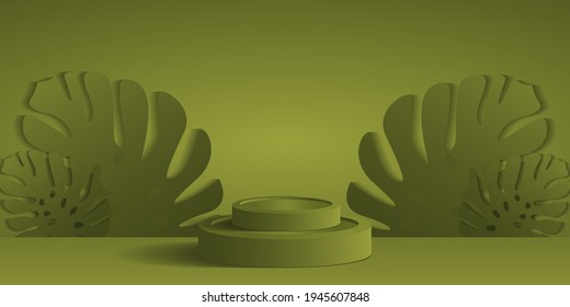 studio background vector 3d with monstera leaf. podium display background