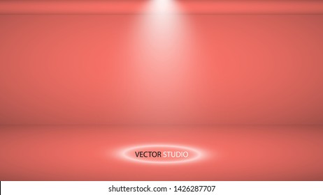 Studio background. Vector empty Living Coral studio for your design, spotlight. Vector graphics