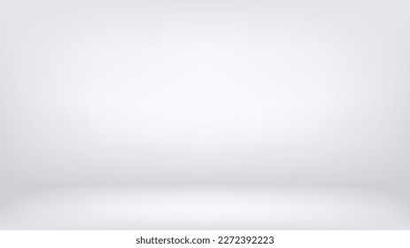 Studio background with white wall and floor and direct lighting. Empty monochromatic room with spot light and shadow. Vector banner for product presentation, realistic template of photography space.