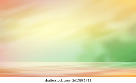 Studio background,Abstract wall green,pink,yellow color gradient of shadow,light for product presentation.Empty 3d room of Blurred nature leaves shadow on floor for Spring,Summer concept