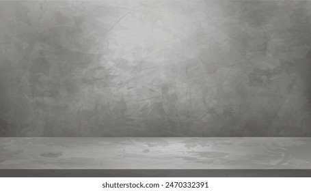 Studio Background,Concrete gray wall room with 3D Podium Display on Cement Floor for for product present,Empty Backdrop Minimal In terior Gray Concrete texture surface