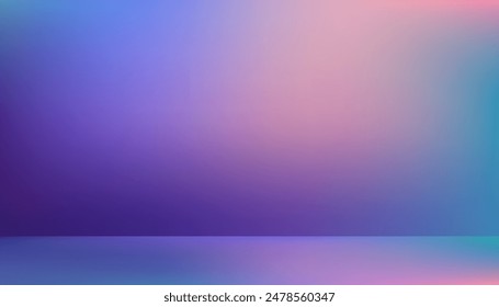 Studio background,Empty Room Lilac ombre,Greenish blue color wall and flooring.Studio display podium with blurry pink,violet,blue template.Vector banner Futuristic neon for product future cyberspace 