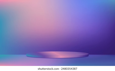 Studio background,Technology Room Background with 3d Podium pedestal display on Lilac ombre,Greenish blue color wall.Vector Banner Futuristic Neon for Product Present,Future Cyberspace concept