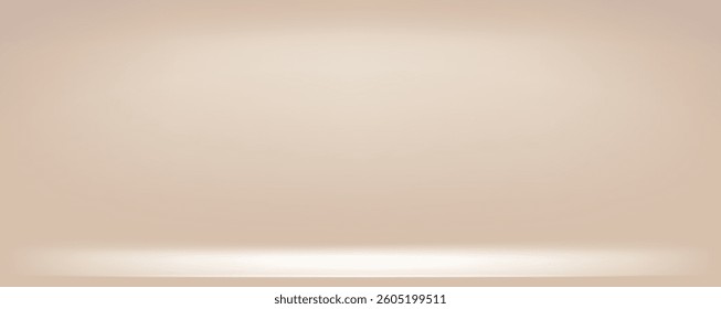Studio beige gradient background. Light neutral wall product room. Minimal pastel table scene. Empty desk stage for beauty cosmetic presentation. Vector illustration. Banner template.