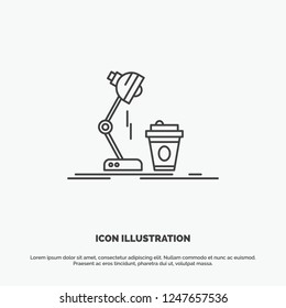 studio, design, coffee, lamp, flash Icon. Line vector gray symbol for UI and UX, website or mobile application