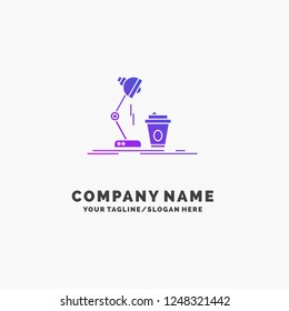 studio, design, coffee, lamp, flash Purple Business Logo Template. Place for Tagline.