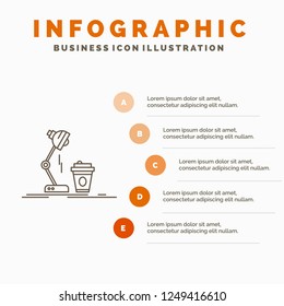 studio, design, coffee, lamp, flash Infographics Template for Website and Presentation. Line Gray icon with Orange infographic style vector illustration
