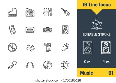 Studio Devices, Music Icons set. Thin line icon - Outline flat vector illustration. Editable stroke pictogram. Premium quality graphics concept for web, logo, branding, ui, ux design, infographics.
