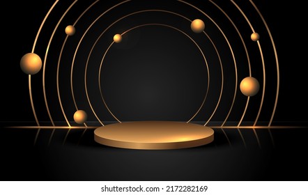 Studio empty place to display product with gold podium vector background. Premium commercial place with golden stage design.