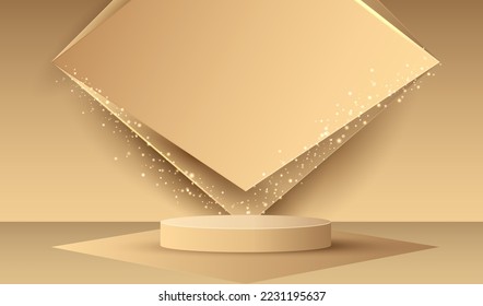 Studio empty place to display product with gold geometric shapes vector background. Cosmetic commercial place with golden podium design.