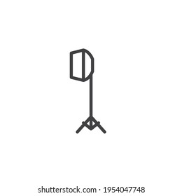Studio flash soft box line icon. linear style sign for mobile concept and web design. Soft box on tripod outline vector icon. Symbol, logo illustration. Vector graphics
