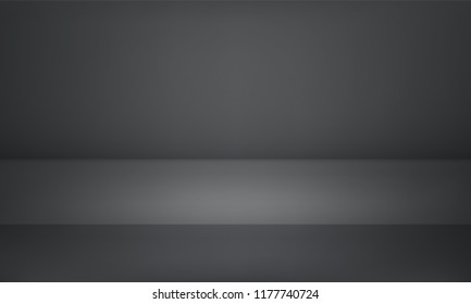 Studio gray or black background for product table podium for showroom shoot render. Vector abstract 3D stage studio room with spotlight light backdrop