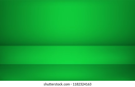 Studio green background for product table podium for showroom shoot render. Vector abstract 3D stage studio room with spotlight light backdrop