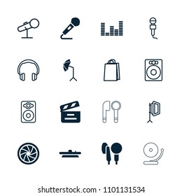 Studio icon. collection of 16 studio filled and outline icons such as movie clapper, microphone, camera shutter, camera lense. editable studio icons for web and mobile.