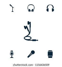Studio icon. collection of 7 studio filled icons such as camera lense, microphone, earphones. editable studio icons for web and mobile.