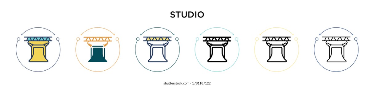 Studio icon in filled, thin line, outline and stroke style. Vector illustration of two colored and black studio vector icons designs can be used for mobile, ui, web