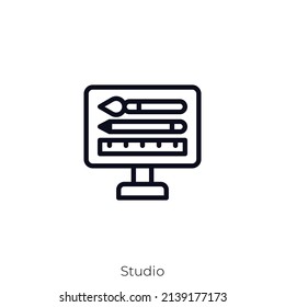 Icono de Studio. Diseño de icono de estilo de esquema aislado en fondo blanco