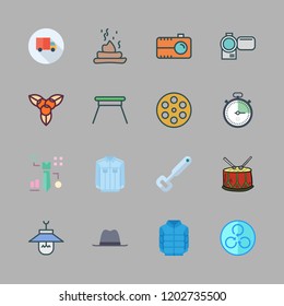 studio icon set. vector set about side view, stopclock, jacket and lamp icons set.