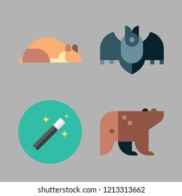 studio icon set. vector set about bear, bat, hamster and magic wand icons set.