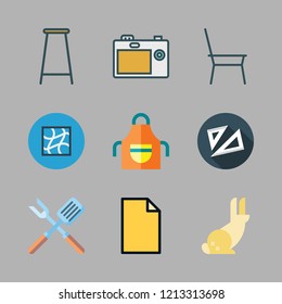 studio icon set. vector set about set square, photo camera, bar stool and apron icons set.