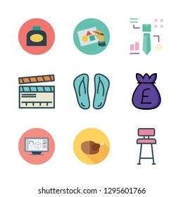 studio icon set. vector set about art design, ink, chair and money bag icons set.
