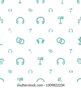 studio icons pattern seamless white background. Included editable outline headset, earphones, studio umbrella, camera lensecamera lense icons. studio icons for web and mobile.