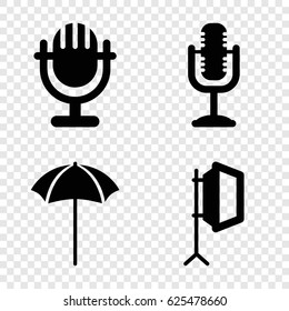 Studio icons set. set of 4 studio filled icons such as microphone, studio umbrella