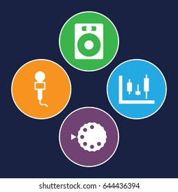 Studio icons set. set of 4 studio filled icons such as microphone, camera mode, speaker