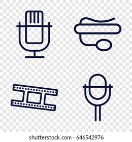 Studio icons set. set of 4 studio outline icons such as pin microphone, microphone