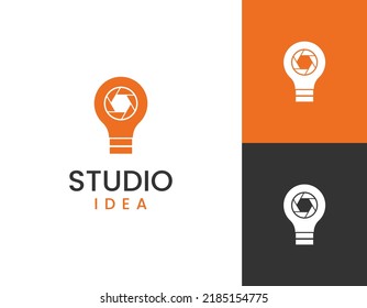 Studio idea logo template, Camera lens and bulb concept