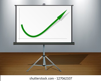 Studio interior background with screen and positive graph, eps10 vector illustration