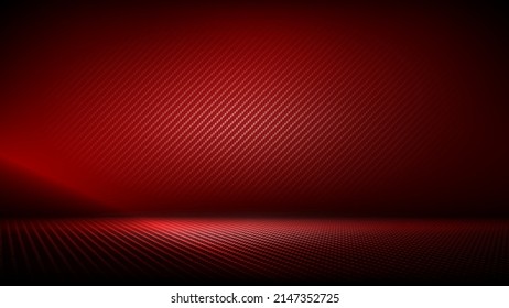 Studio interior with carbon fiber texture. Modern carbon fiber textured red black interior with light. Background for mounting, product placement. Vector background, template, mockup - Shutterstock ID 2147352725