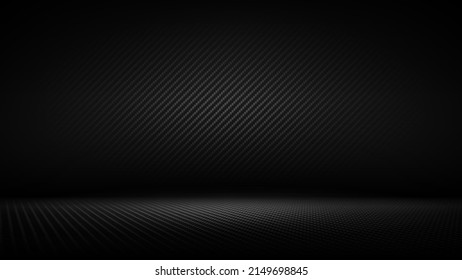 Studio interior with carbon fiber texture. Modern carbon fiber textured black interior with light. Background for mounting, product placement. Vector background, template, mockup svg